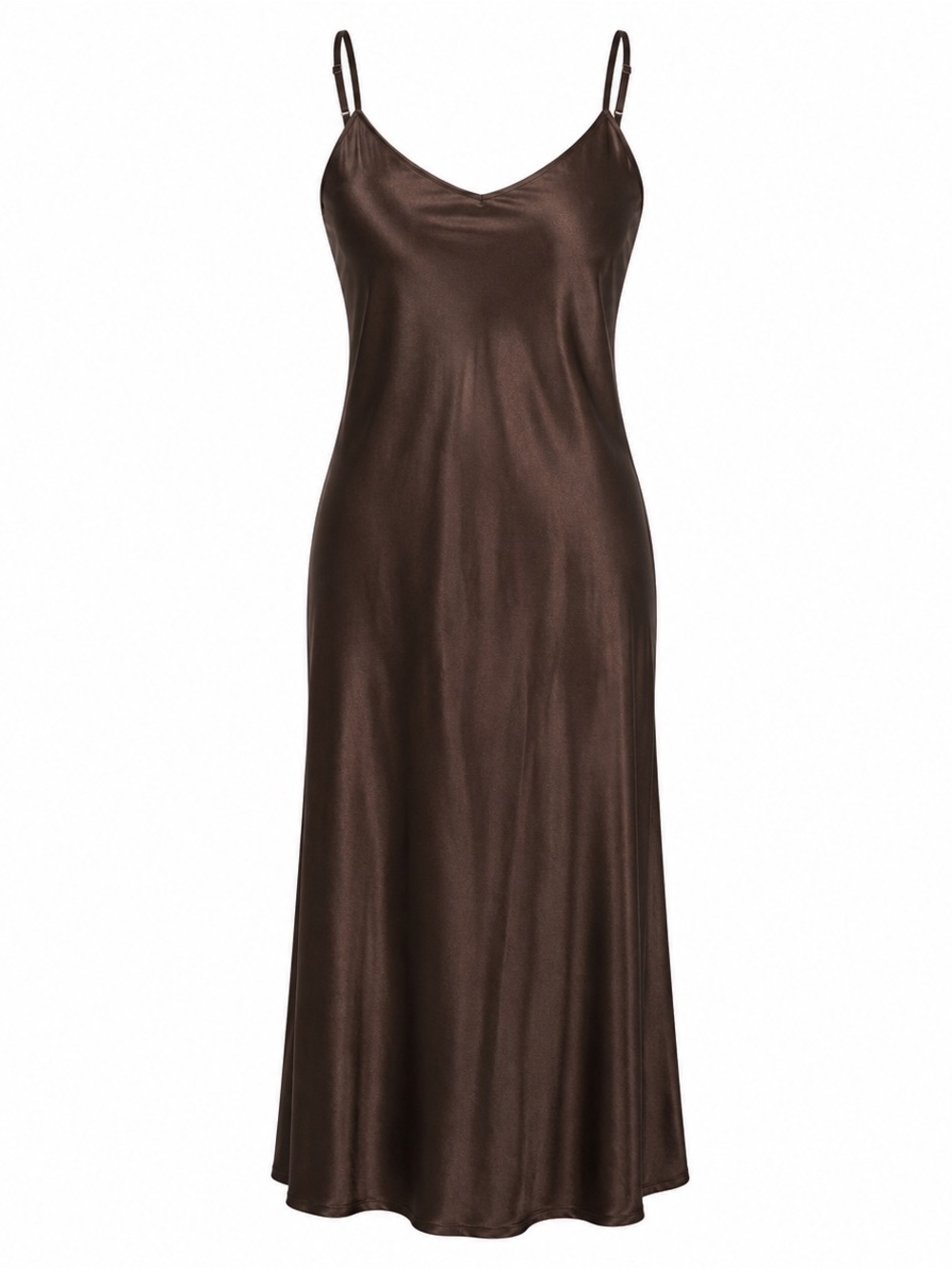 Express Very Dark Brown Satin Maxi Slip Dress with Adjustable Straps
